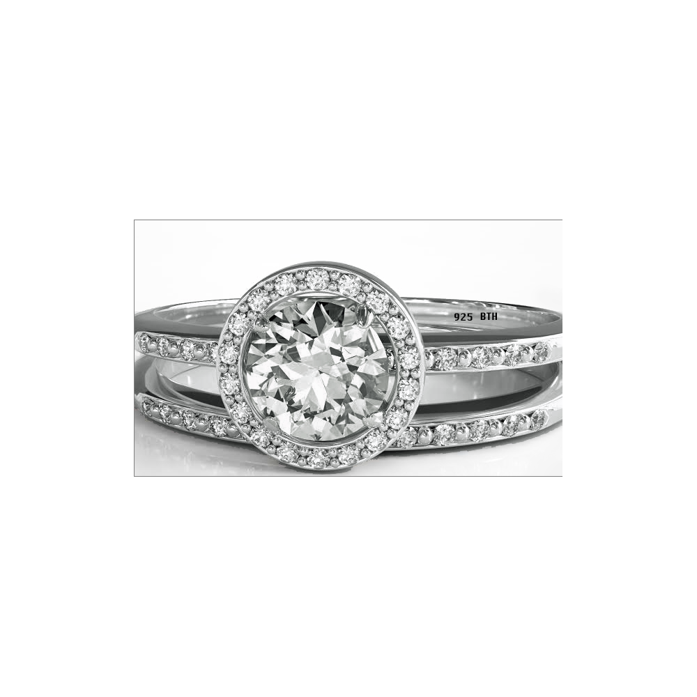 Round Cut Cz Halo Design 2 Piece Genuine 925 Sterling Silver Luxury